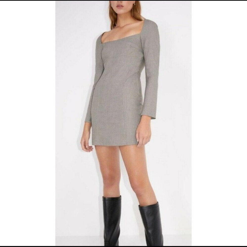 Zara Dress Plaid Square Neckline Long Sleeves Mini Size M